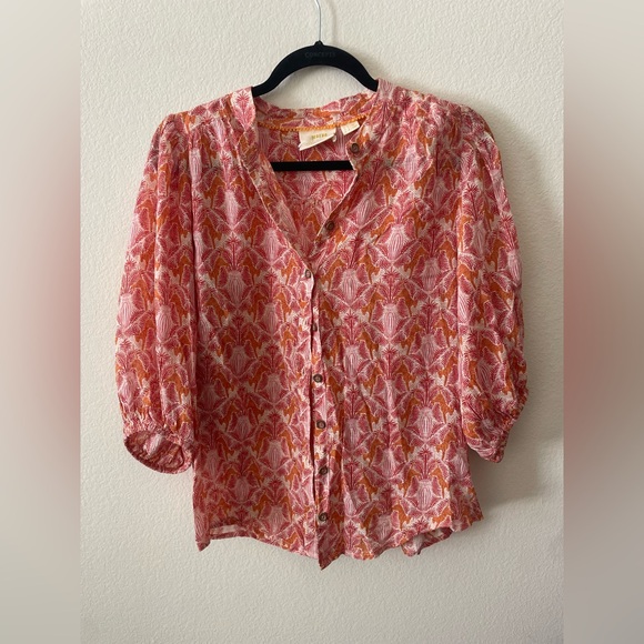 Anthropologie Vibrant Pink and Orange Blouse - Picture 3 of 5